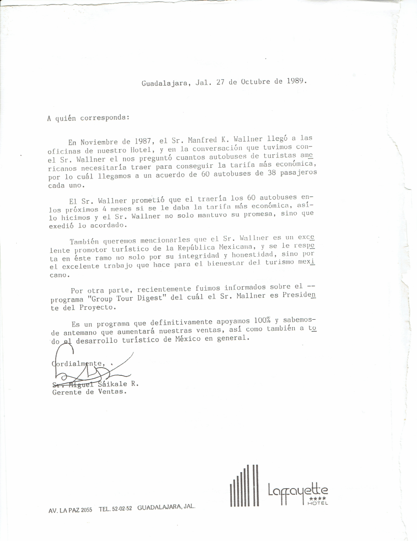 Scanned original letter from Hotel Lafayette