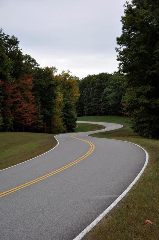 A slightly curvy section of the Natchez Trace Parkway in Early Fall