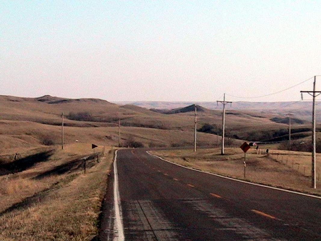 This photo shows the wide open views of the Native American Scenic Byway as it passes through the Cheyenne River Sioux Reservation.