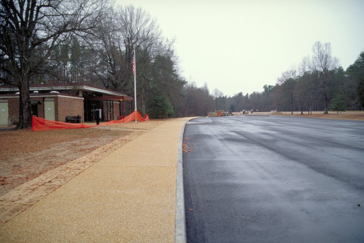 A parking lot in Tupolo receives a facelift with byway funds on the Natchez Trace.