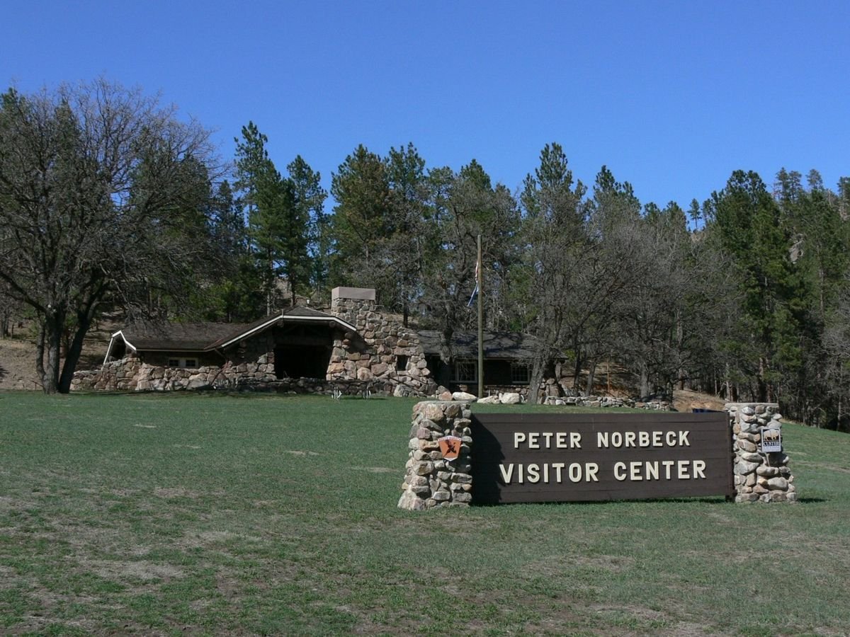 The Peter Norbeck Visitor Center blends into the natural landscape along the Peter Norbeck Scenic Byway.
